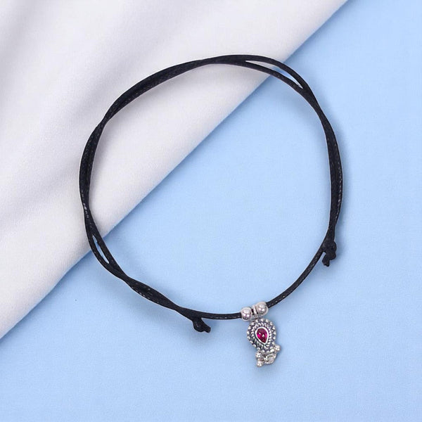 925 Sterling Silver Black Cord with Pink Vesuvianite Single Anklet for Women - Taraash