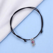 925 Sterling Silver Black Cord with Pink Vesuvianite Single Anklet for Women - Taraash