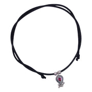 925 Sterling Silver Black Cord with Pink Vesuvianite Single Anklet for Women - Taraash