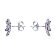 925 Sterling Silver Black Enamel Floral CZ Earrings for Women - Taraash