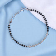 925 Sterling Silver Black Round Beaded Mangalsutra Bracelet for Women - Taraash