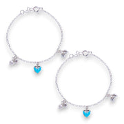 925 Sterling Silver Blue Enamel Heart with Small Bead Anklet for Kids - Taraash