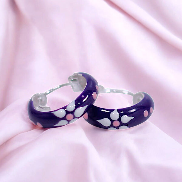 925 Sterling Silver Blue Enamel White Floral Hoop Earring For Women/ Girls - Taraash