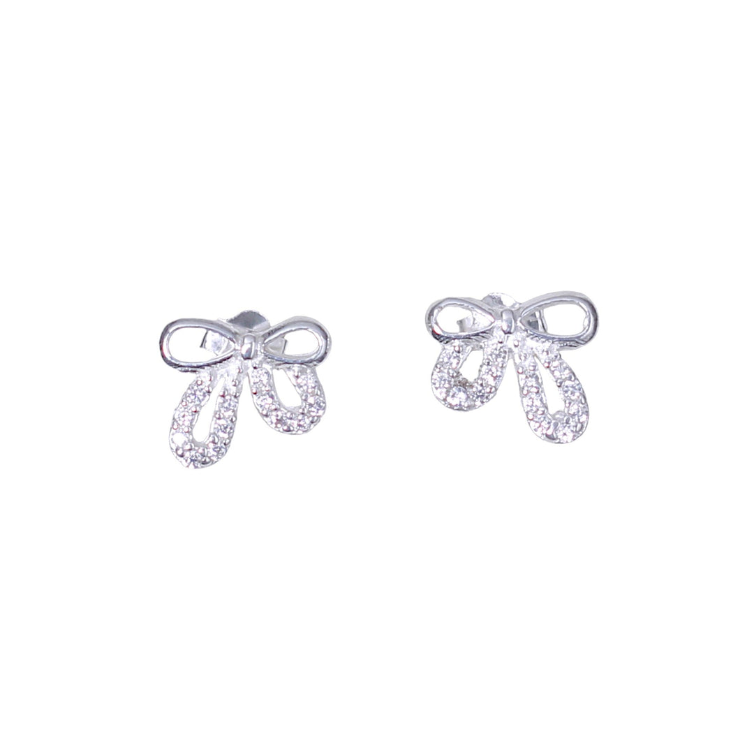 925 Sterling Silver Bow - Shaped CZ Stud Earrings for Women - Taraash