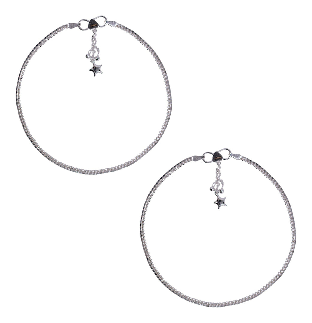 925 Sterling Silver Box Design with Star & Beads Anklet For women - Taraash