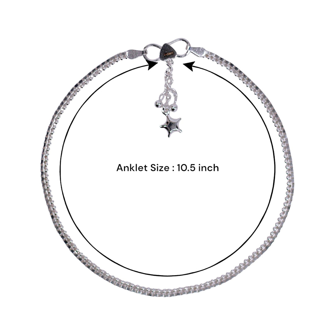 925 Sterling Silver Box Design with Star & Beads Anklet For women - Taraash