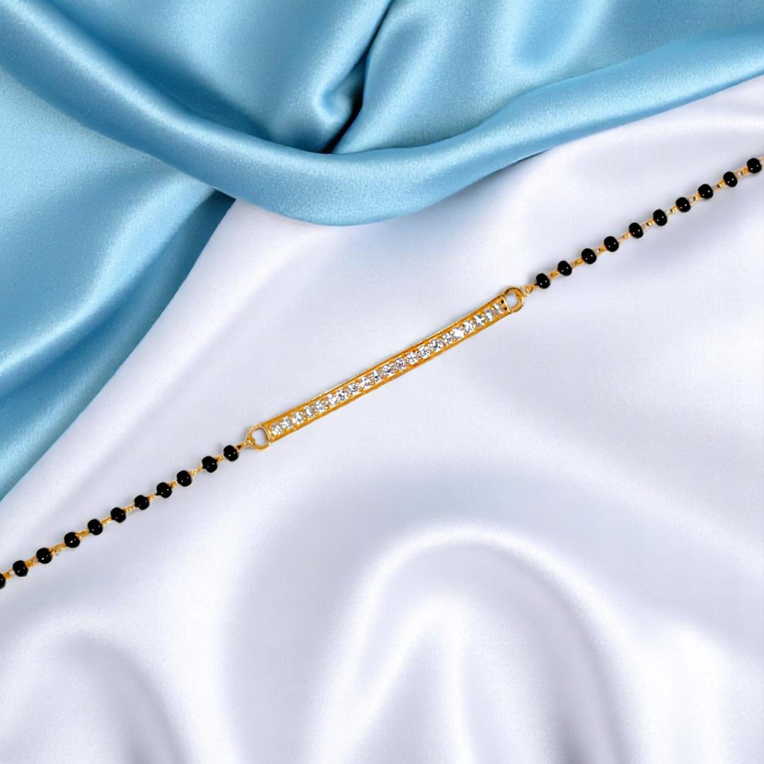 925 Sterling Silver Bracelet for Kids with Gold - Toned Bar and Black Beads - Taraash