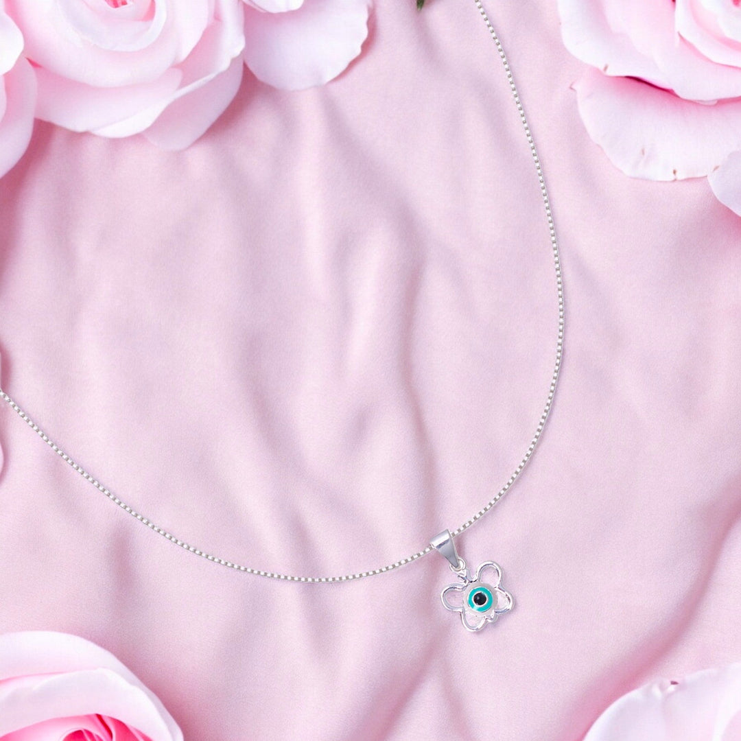 925 Sterling Silver Butterfly Evil Eye Enamel Pendant with Chain for Girls - Taraash