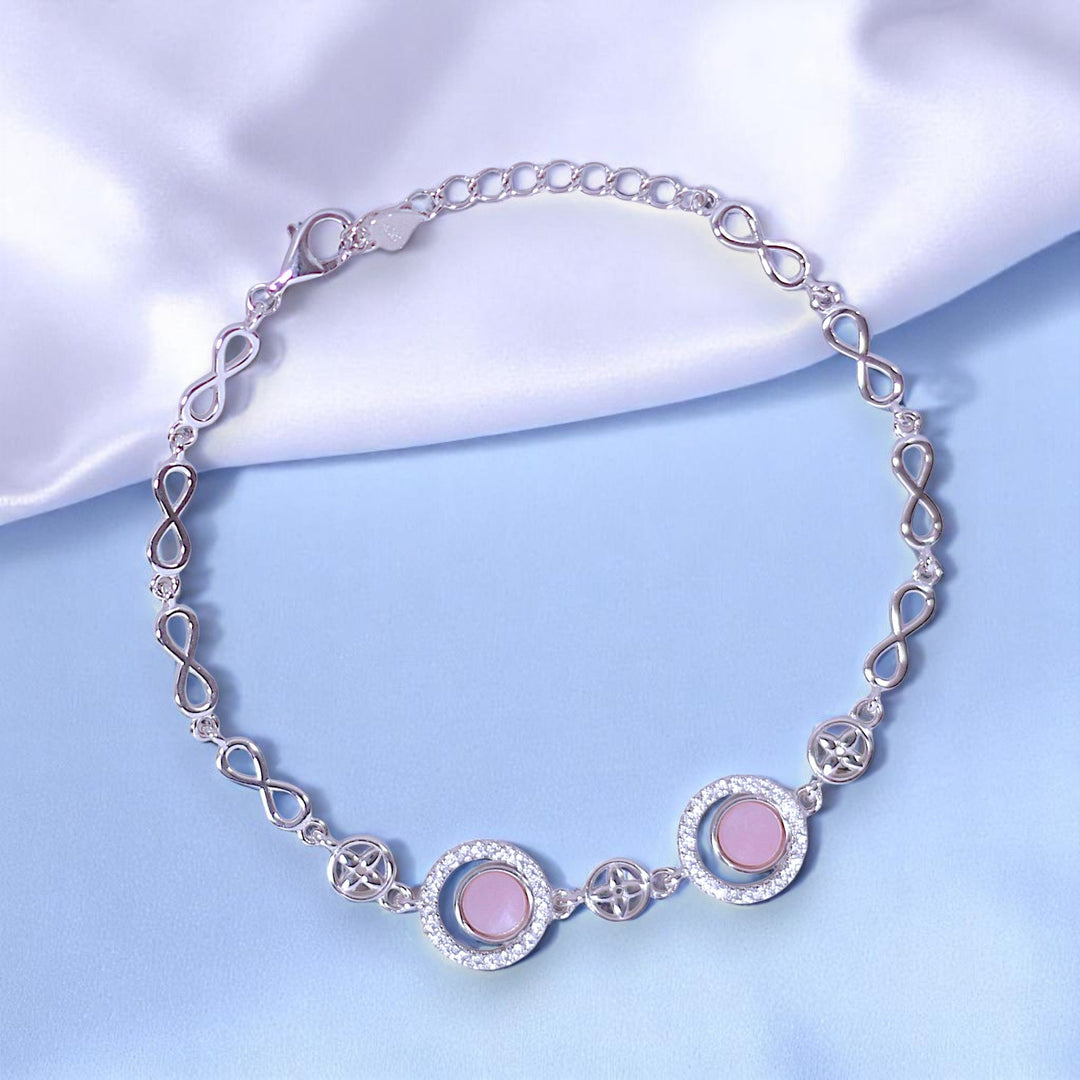 925 Sterling Silver Circular Pink Mother - of - Pearl with CZ Bracelet for Women - Taraash