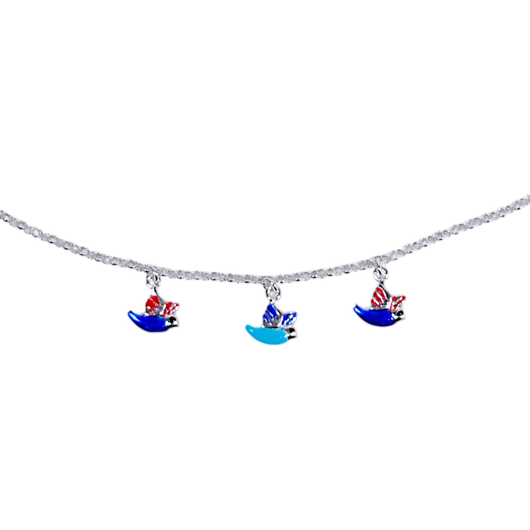 925 Sterling Silver Colourful bird Enamel Anklet for Kids - Taraash