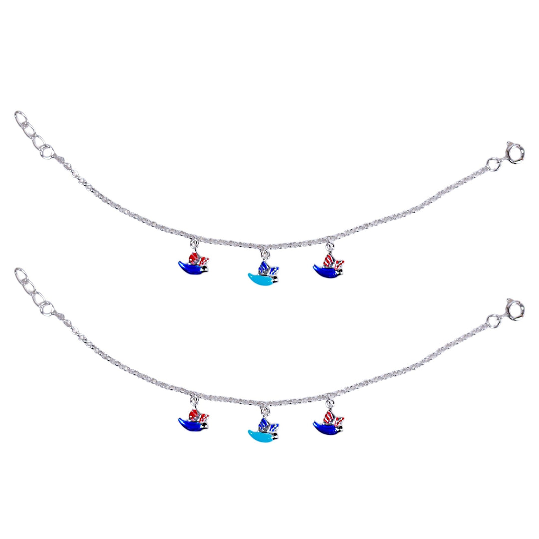 925 Sterling Silver Colourful bird Enamel Anklet for Kids - Taraash