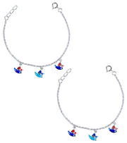 925 Sterling Silver Colourful bird Enamel Anklet for Kids - Taraash
