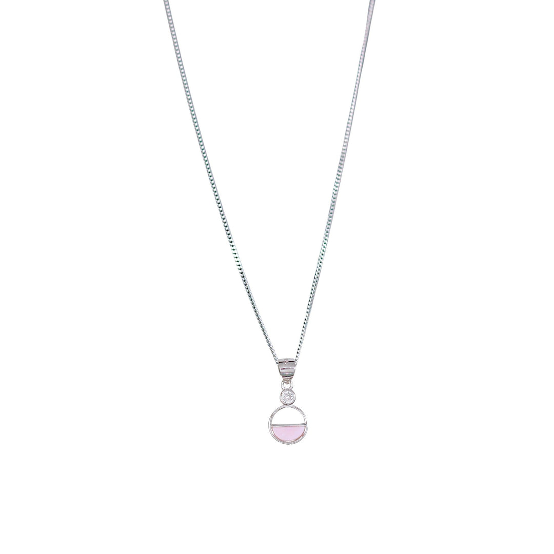 925 Sterling Silver Combo Of Pink Round Shape Pendant with Chain - Taraash