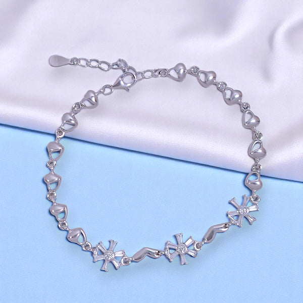 925 Sterling Silver Cross Flower CZ Bracelet for Women. - Taraash