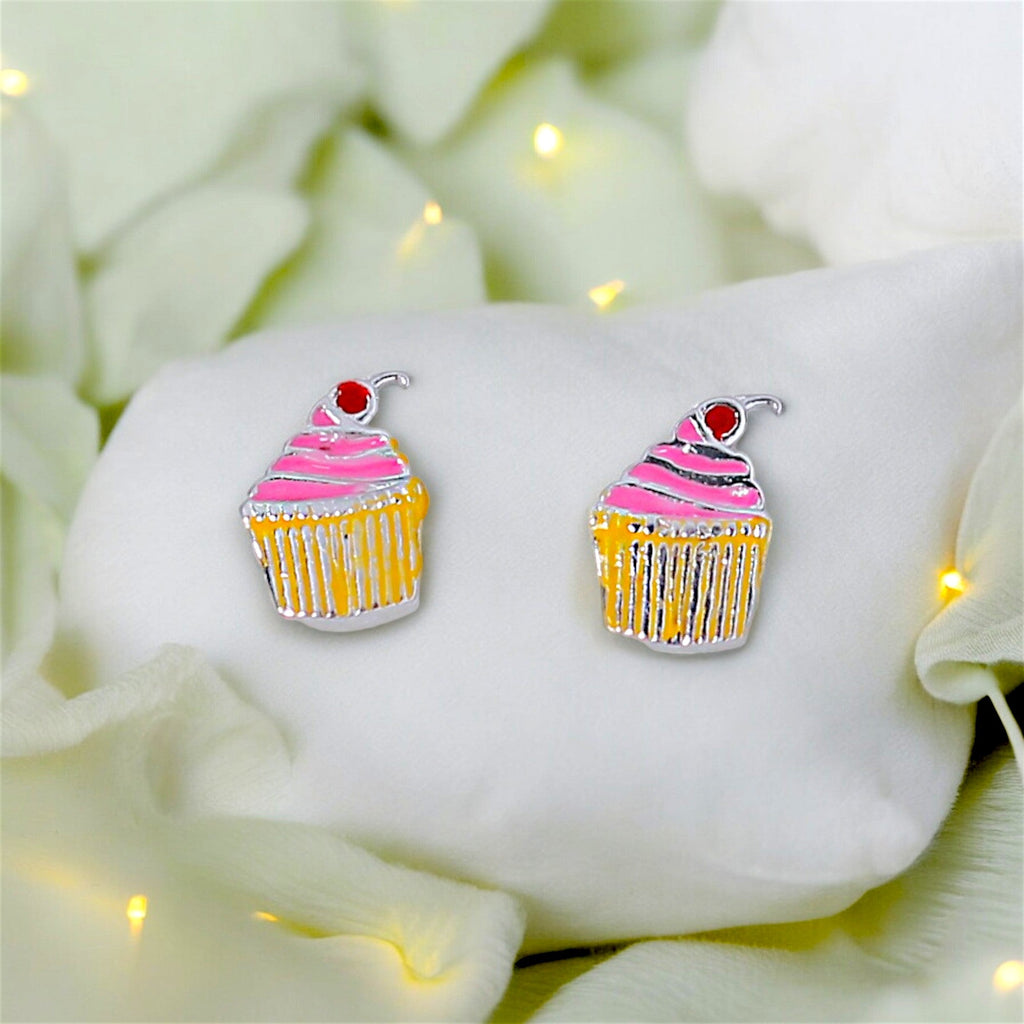 925 Sterling Silver Cupcake Stud Earrings for Girls