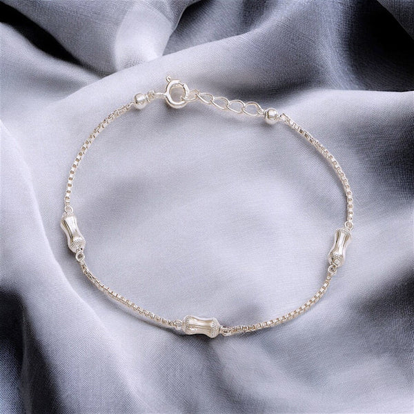 925 Sterling Silver Cylindrical Beaded Chain Bracelet for Women - Taraash