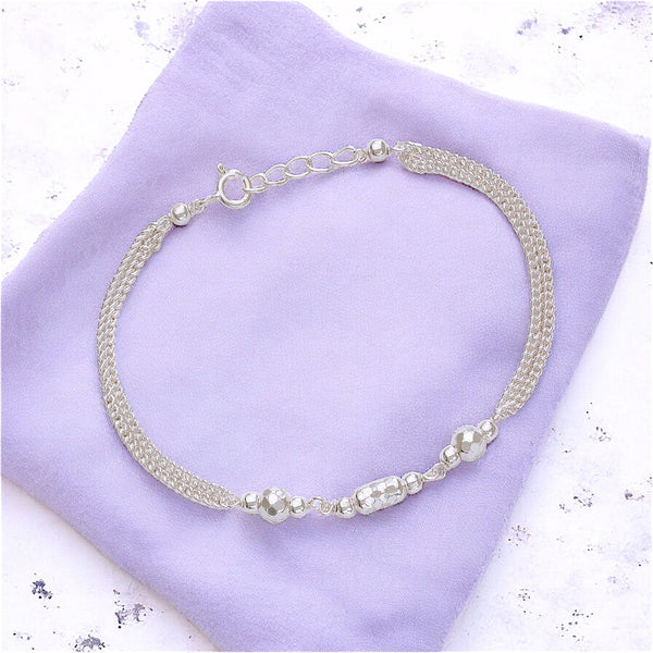925 Sterling Silver Cylindrical Beaded Chain Bracelet for Women (Copy) - Taraash