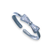 925 Sterling Silver CZ Bow Design Adjustable Toe Ring for Women - Taraash