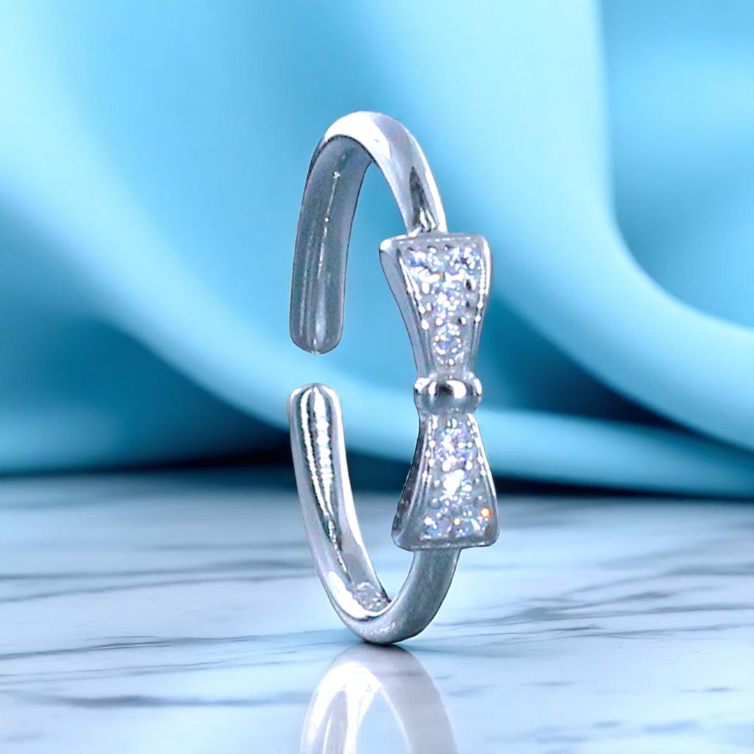 925 Sterling Silver CZ Bow Design Adjustable Toe Ring for Women - Taraash