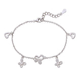 925 Sterling Silver CZ Butterfly and Heart Charm 7.5" Bracelet for Women - Taraash