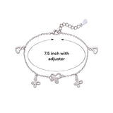 925 Sterling Silver CZ Butterfly and Heart Charm 7.5" Bracelet for Women - Taraash
