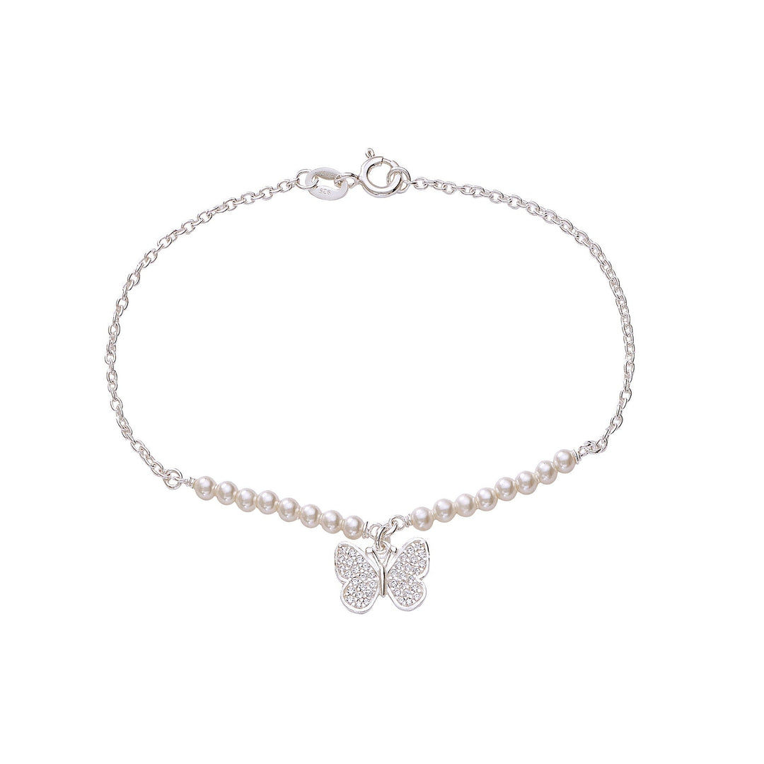 925 Sterling Silver Cz Butterfly Charm Pearl Bracelet For Women - Taraash