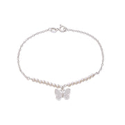 925 Sterling Silver Cz Butterfly Charm Pearl Bracelet For Women - Taraash