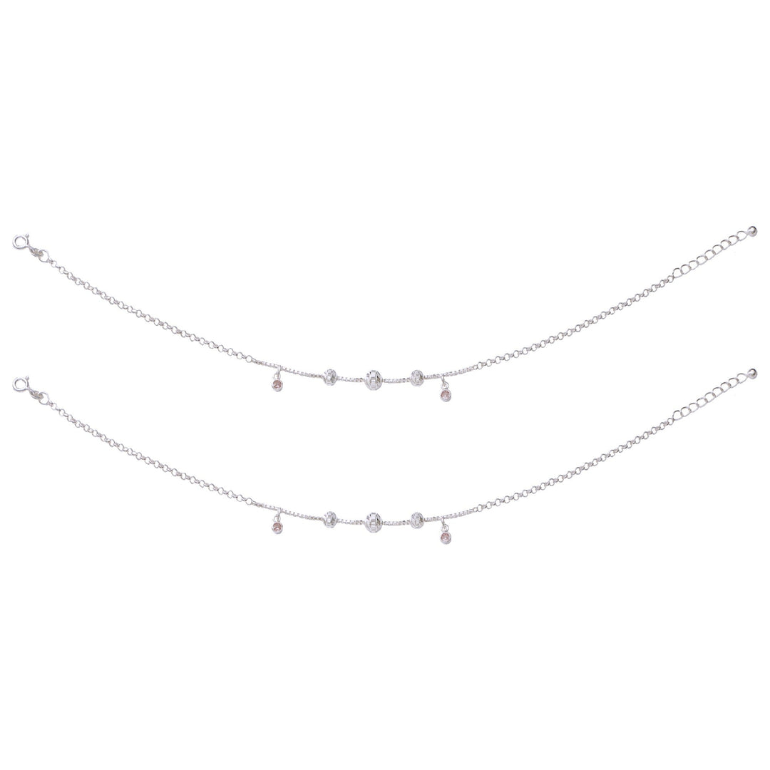 925 Sterling Silver CZ Charm Chain Anklet for Women - Taraash