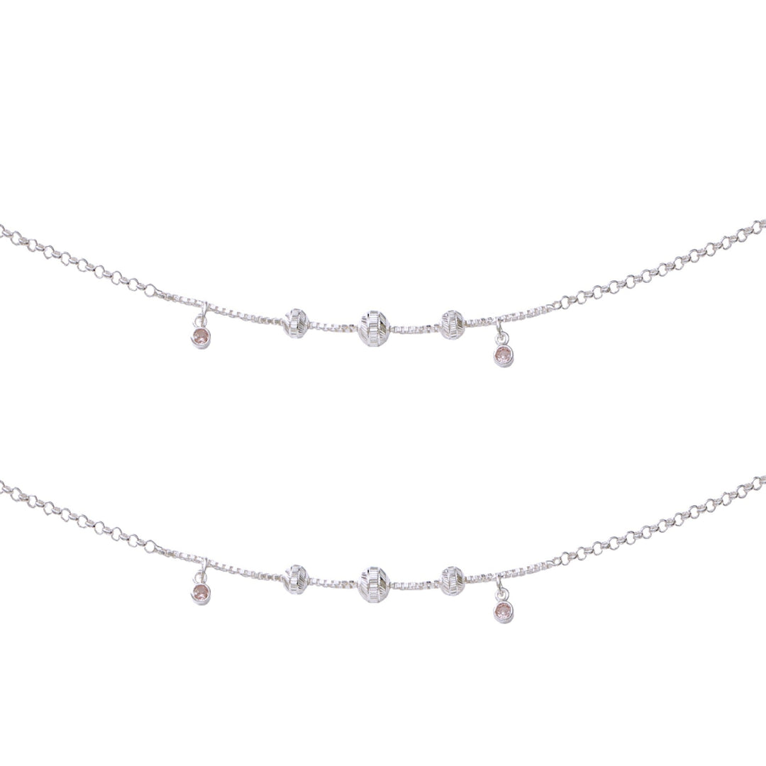 925 Sterling Silver CZ Charm Chain Anklet for Women - Taraash