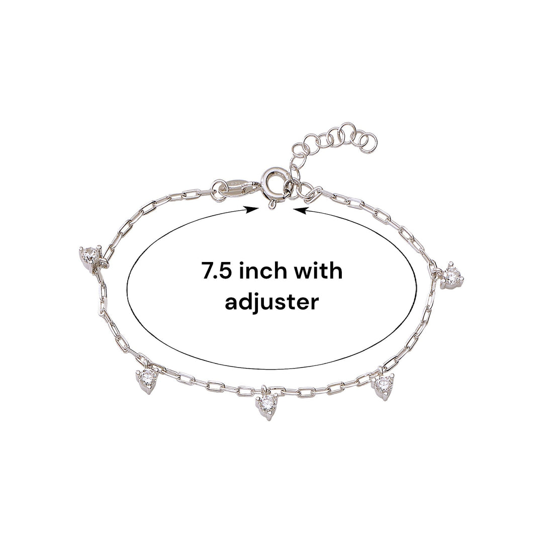 925 Sterling Silver CZ Charm Link Chain Bracelet for Women - Taraash