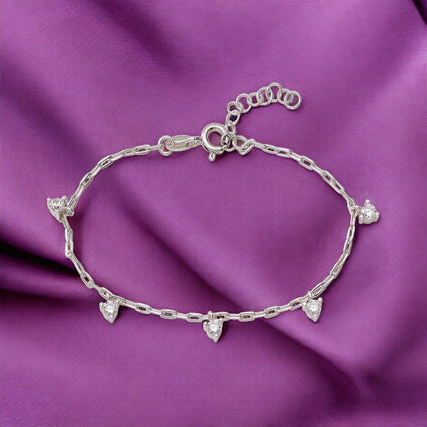 925 Sterling Silver CZ Charm Link Chain Bracelet for Women - Taraash