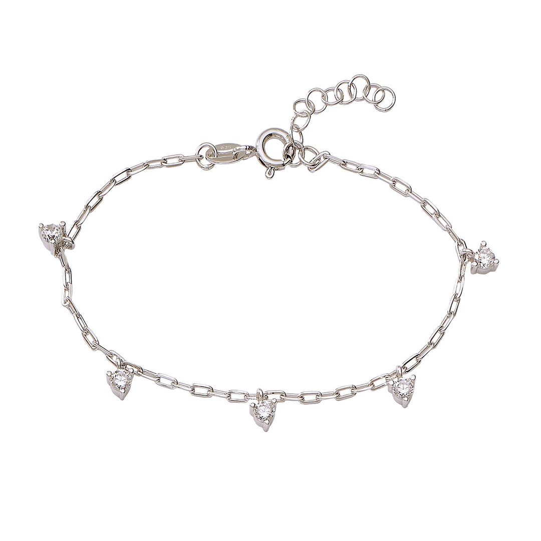 925 Sterling Silver CZ Charm Link Chain Bracelet for Women - Taraash