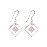 925 Sterling Silver CZ Double Square Drop Earrings Gift for Women - Taraash