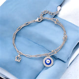 925 Sterling Silver CZ Evil Eye Link Chain Bracelet for Women - Taraash