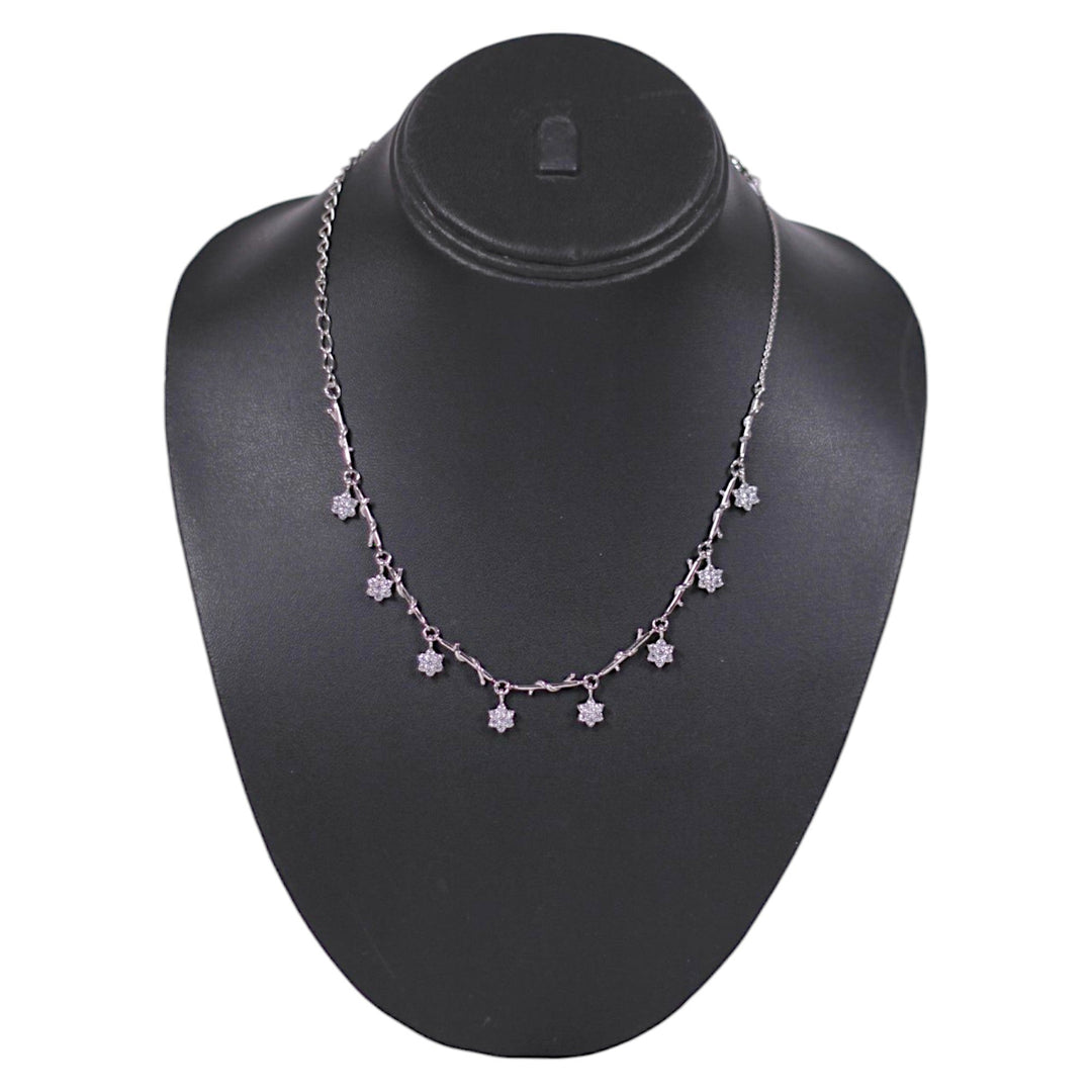925 Sterling Silver CZ Floral Design Necklace for Women - Taraash