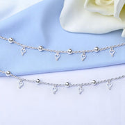 925 Sterling Silver CZ Heart Charm Beaded Anklet for Women - Taraash