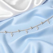 925 Sterling Silver CZ Heart Charm Beaded Single Anklet for Women - Taraash