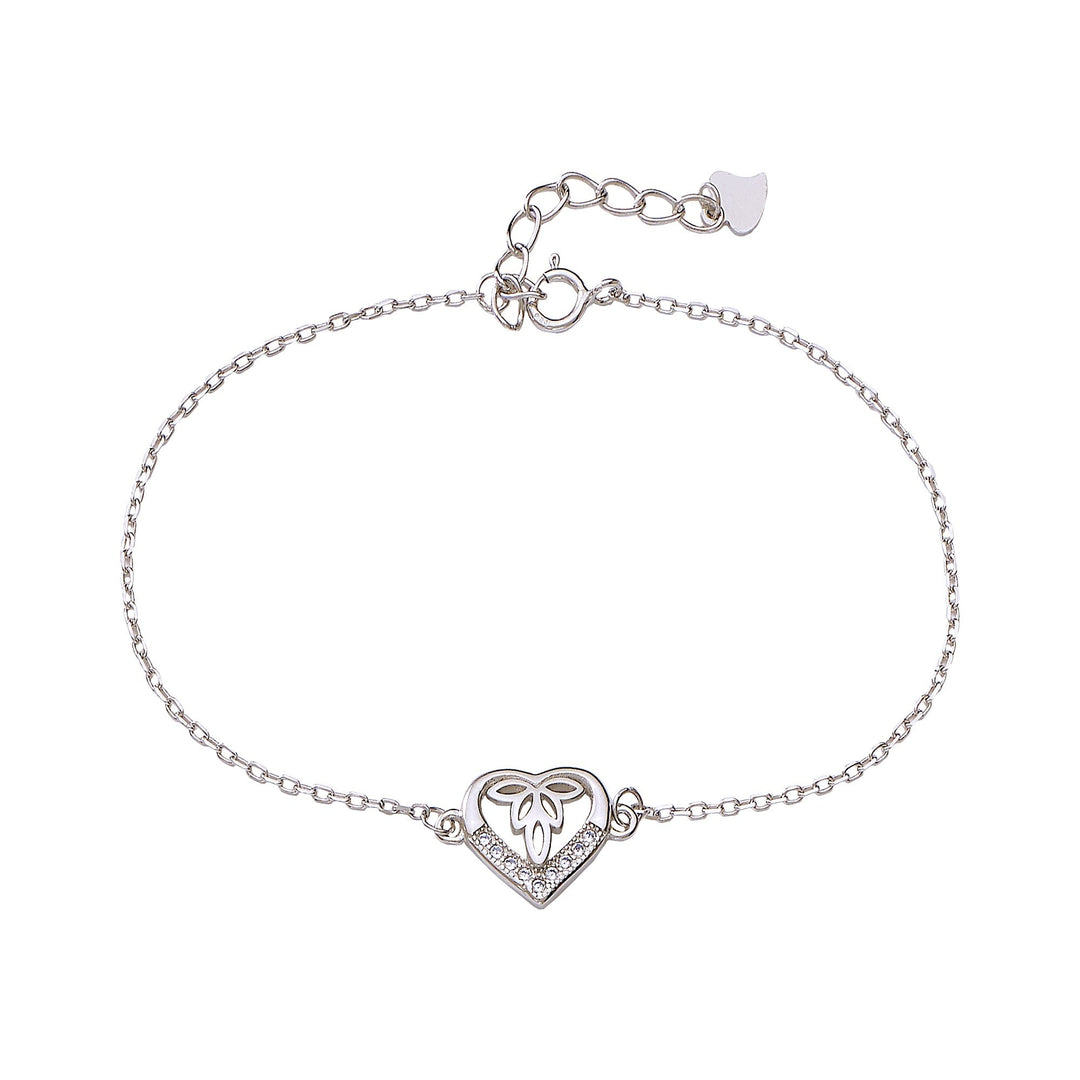 925 Sterling Silver CZ Heart Charm Chain Bracelet for Women - Taraash