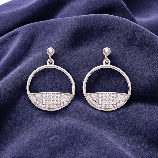 925 Sterling Silver CZ Round Shape Drop Earrings Gift for Women/ Girls - Taraash