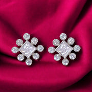 925 Sterling Silver Cz Square Shape Stud Earrings for Women - Taraash