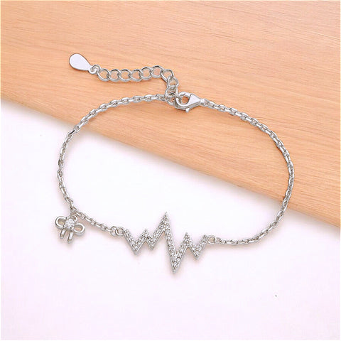 925 Sterling Silver CZ Zigzag Bow Charm 7.5 Inch Silver Chain Bracelet for Women - Taraash