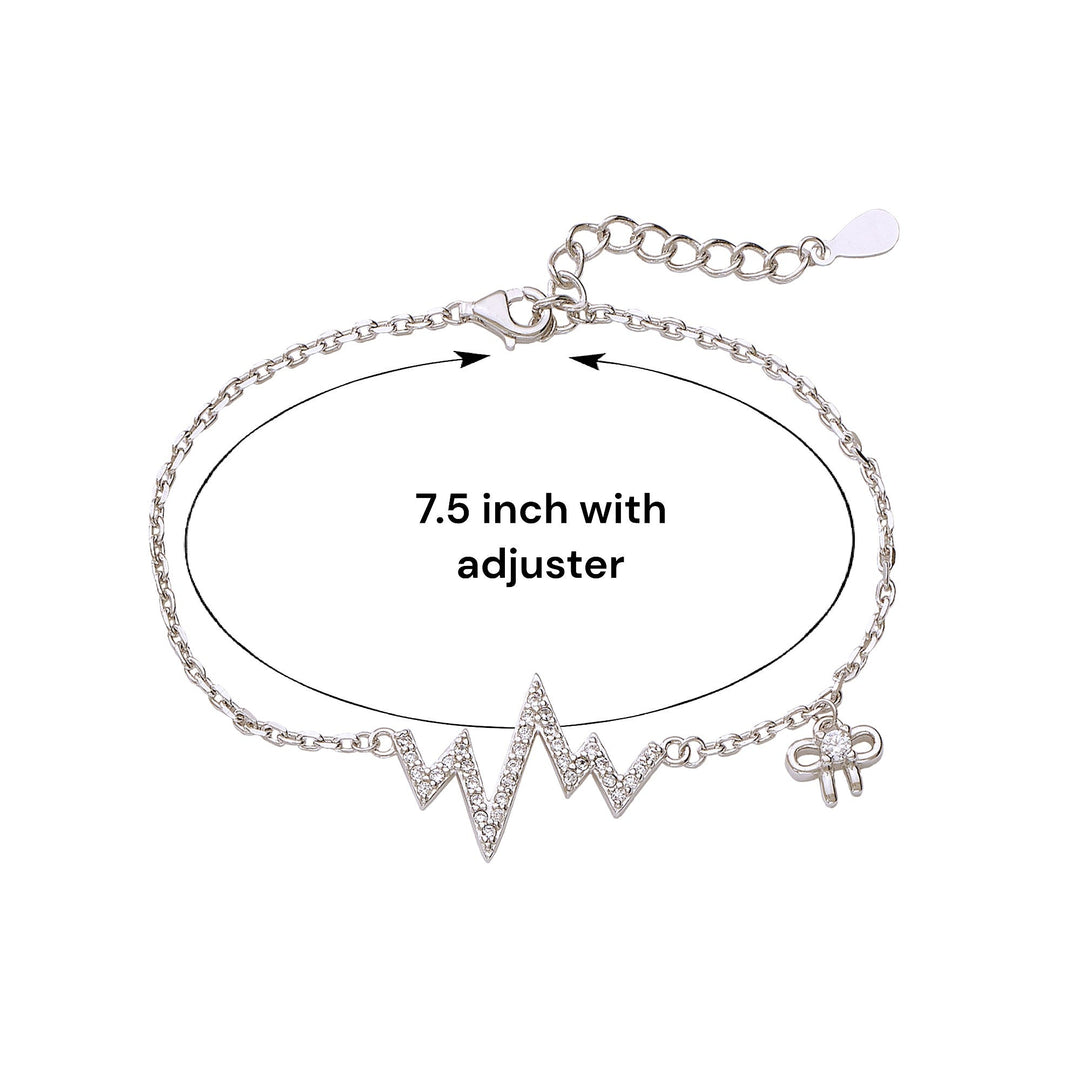 925 Sterling Silver CZ Zigzag Bow Charm 7.5 Inch Silver Chain Bracelet for Women - Taraash