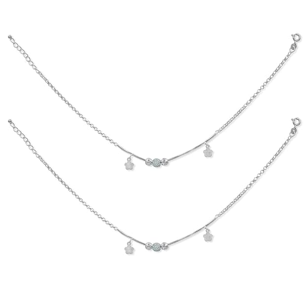 925 Sterling Silver Dangling Floral Charm Anklet For Women - Taraash