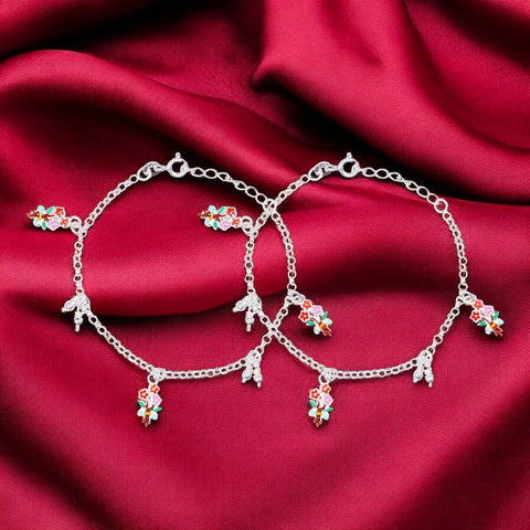 925 Sterling Silver Delicate Silver Birds Charm Anklet For Women - Taraash