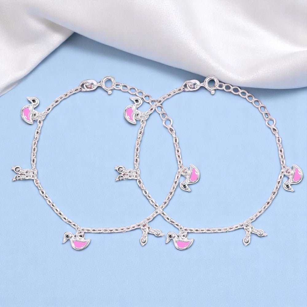 925 Sterling Silver Delicate Silver Heart Charm Anklet For Girls - Taraash