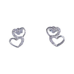 Load image into Gallery viewer, 925 Sterling Silver Double Heart CZ Stud Earrings for Women - Taraash
