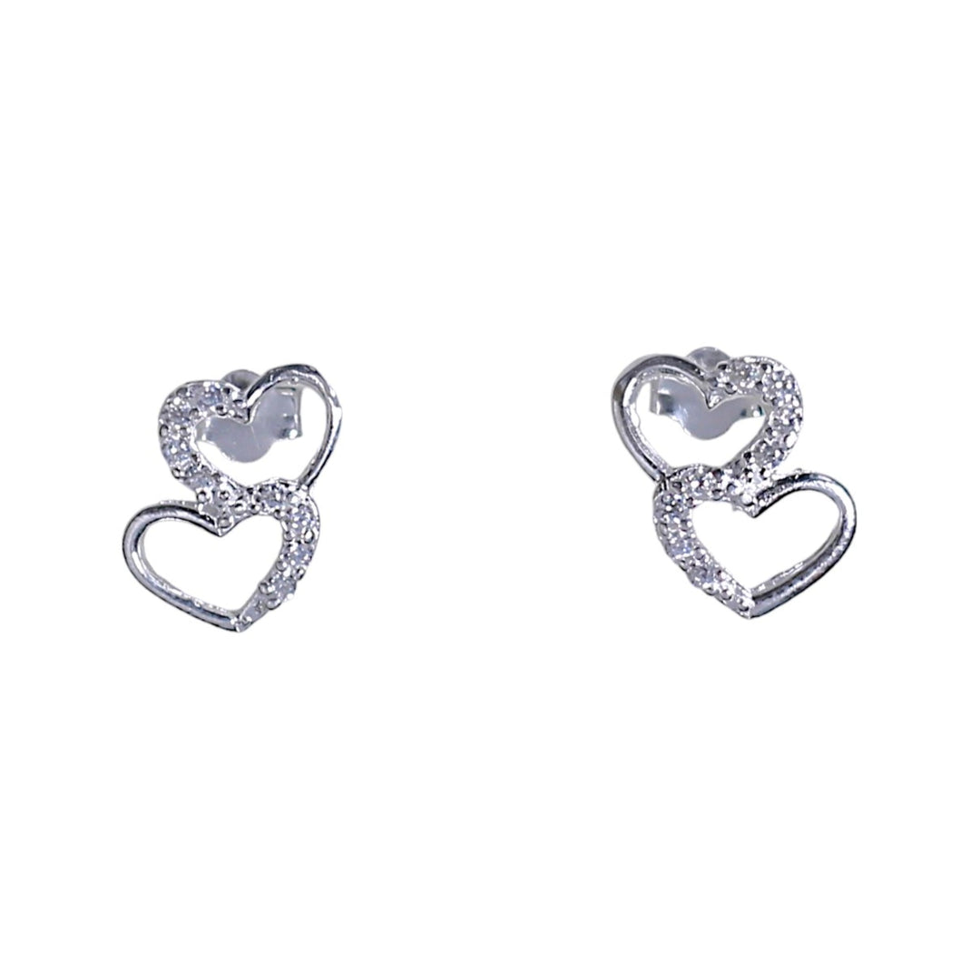 925 Sterling Silver Double Heart CZ Stud Earrings for Women - Taraash