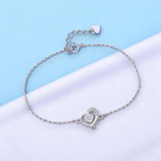 925 Sterling Silver Double Heart Link Chain CZ Bracelet for Women - Taraash