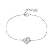 925 Sterling Silver Double Heart Link Chain CZ Bracelet for Women - Taraash