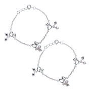 925 Sterling Silver Double Heart with Small Bead Anklet for Kids - Taraash